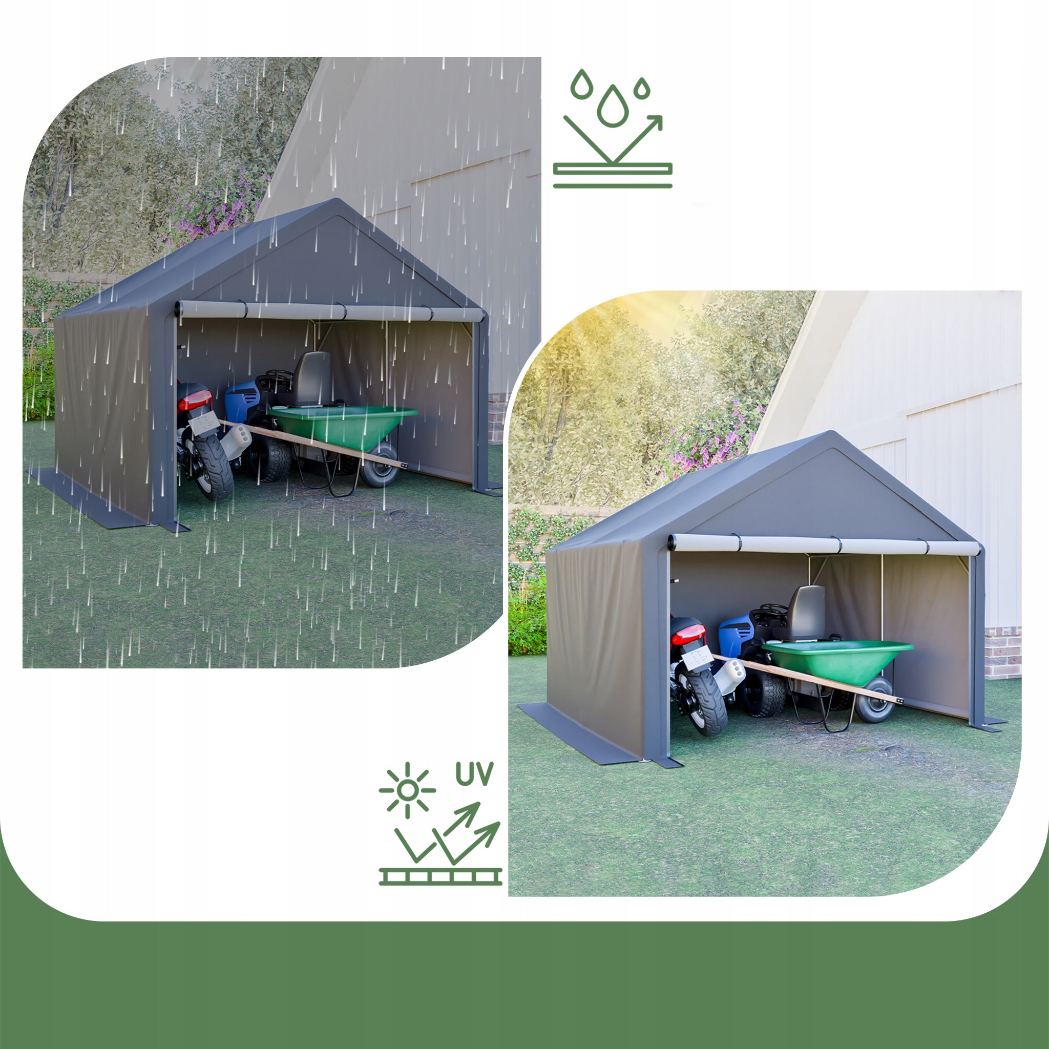 UV GARDEN TENT WATERPROOF FOR 2 TO 3 BICYCLES STORAGE 305X296X233CM GREY Width 396 m