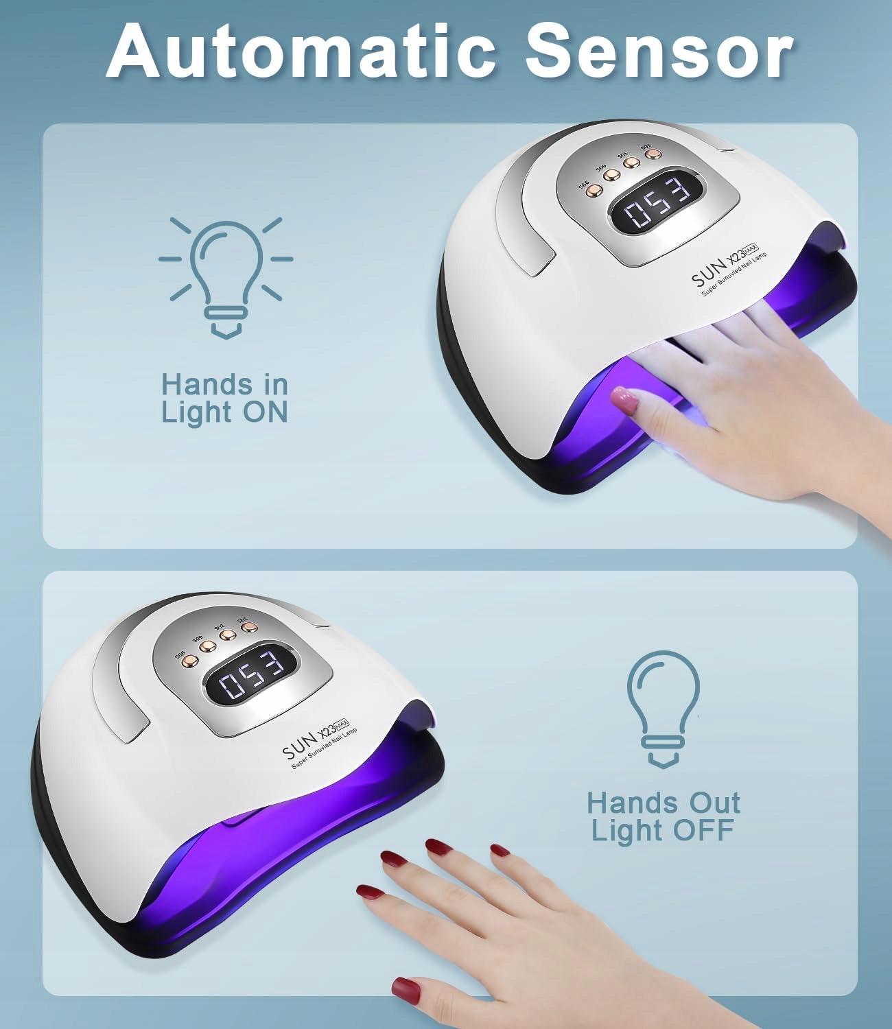 UV LED LAMP SUN X23 MAX FOR NAILS 81 DIODES HYBRID MANICURE GELS Manufacturer code SUN X23 MAX