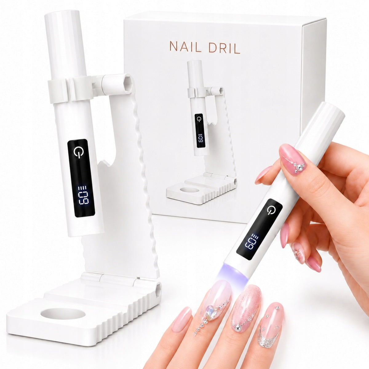 UV LED Mini Nail Lamp Flashlight USB Wireless Holder Portable