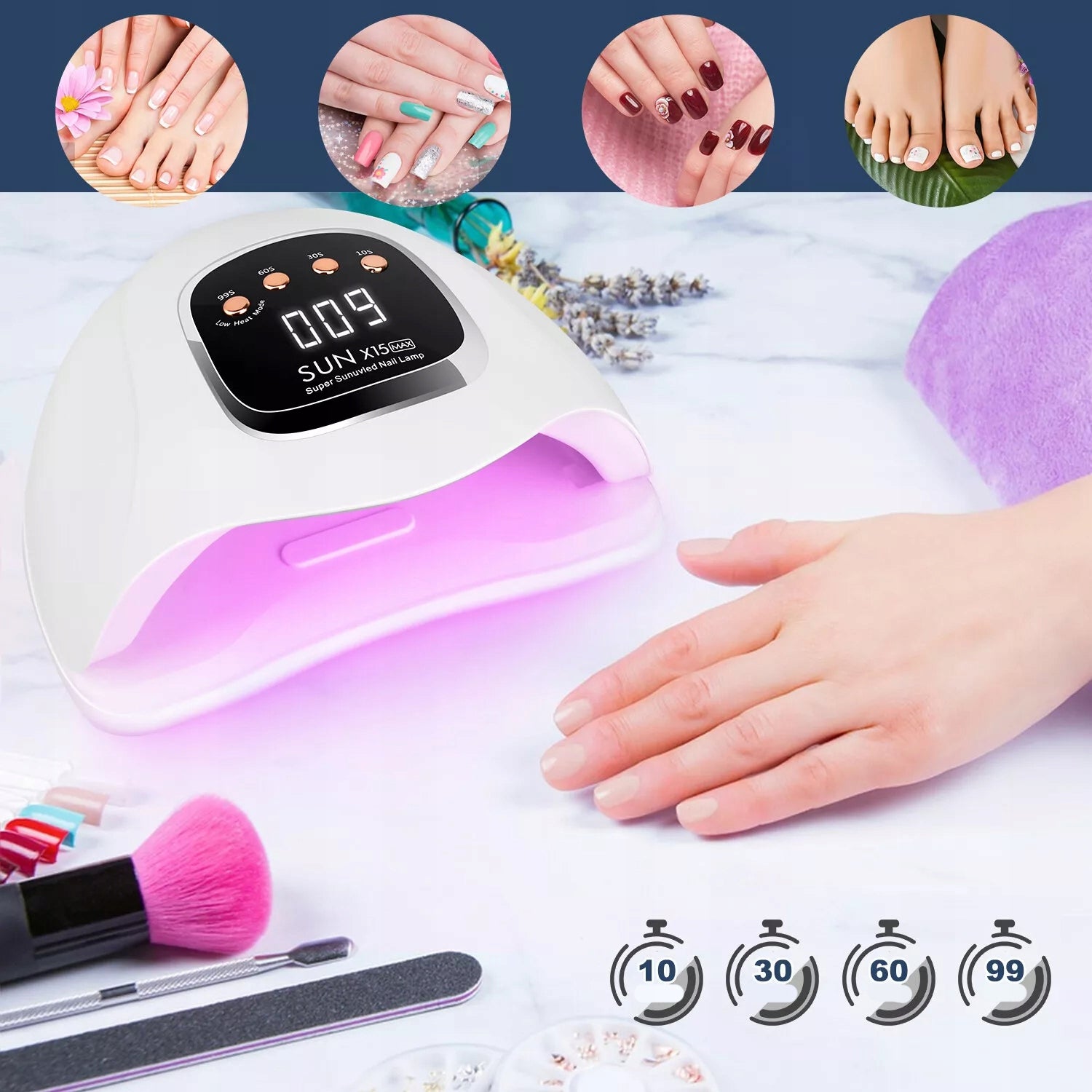 UV LED Nail Lamp 280W for Hybrid Gels Strong SUNX 15MAX with LCD, White Brand no brand