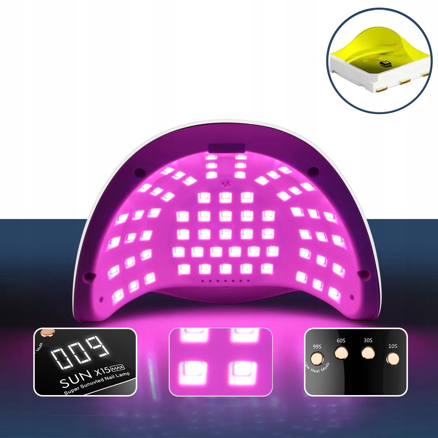 UV LED Nail Lamp 280W for Hybrid Gels Strong SUNX 15MAX with LCD, White Model Lampa UV do paznokci LED
