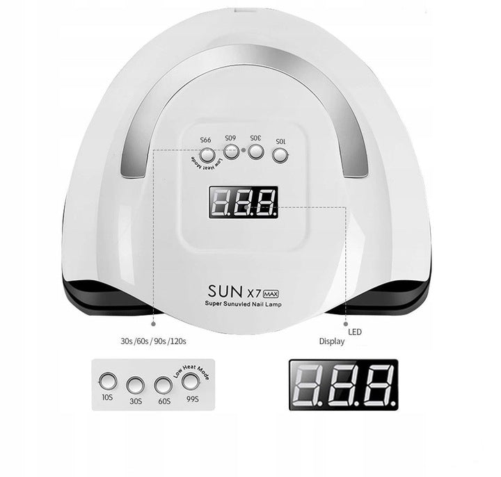 UV SUN X7 MAX DUAL LED NAIL LAMP FOR HYBRID PROFESSIONAL GELS Manufacturer code Lampa kosmetyczna mocna 57 diod LED biała