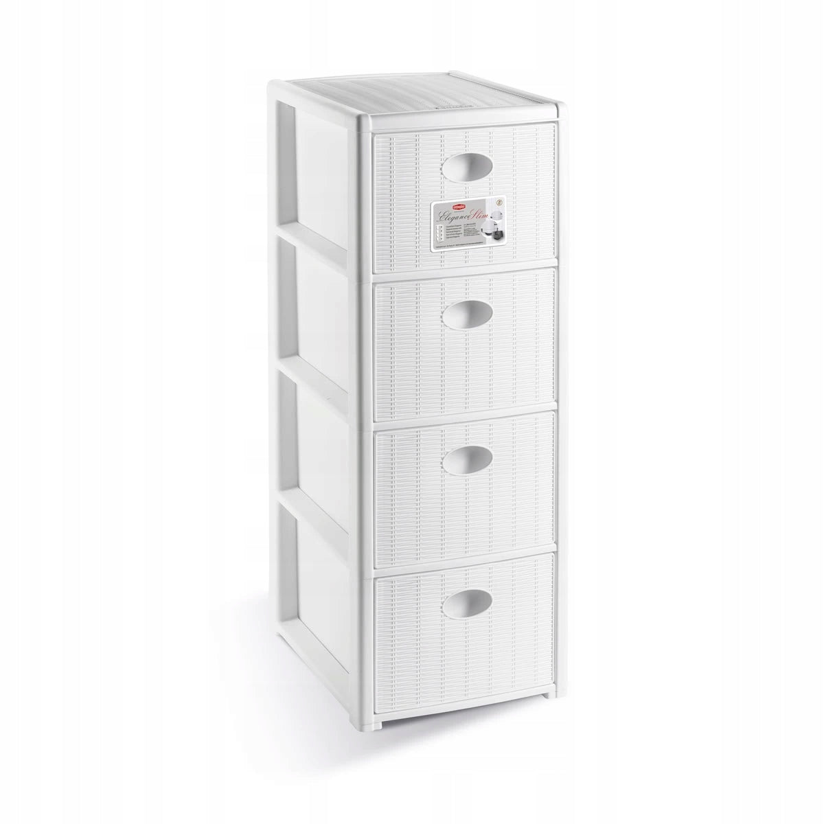 Úložný plastový regál Elegance Slim, 4 zásuvky, bílý