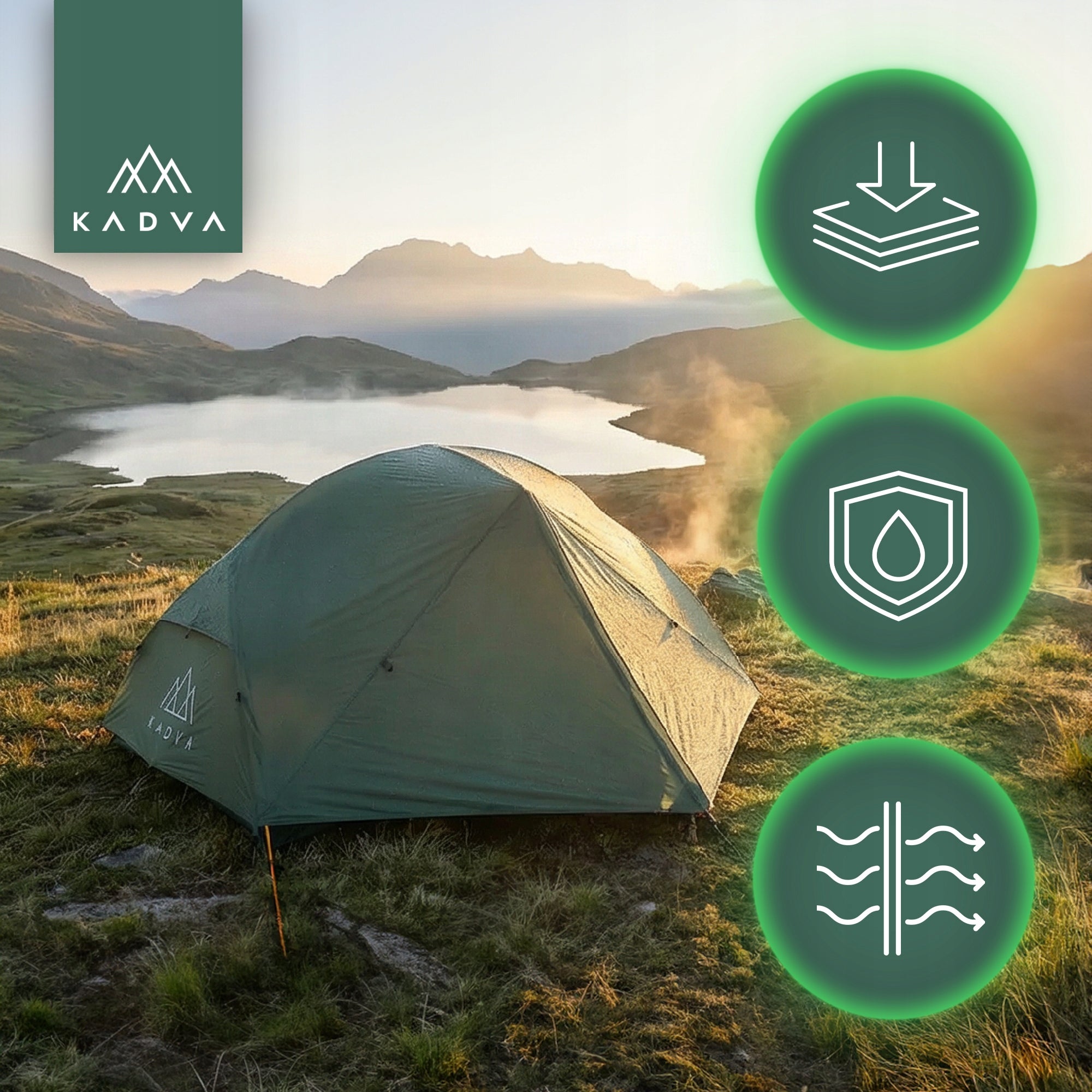 Ultralight trekking tent 2-person KADVA EXPEDIT 2 PRO green OS Brand Kadva