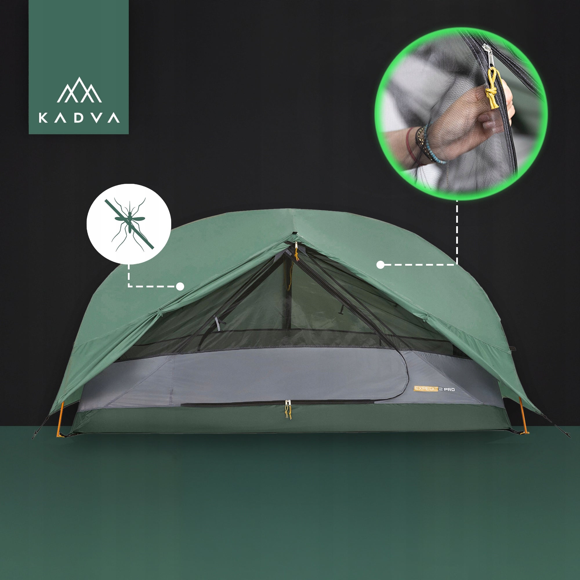 Ultralight trekking tent 2-person KADVA EXPEDIT 2 PRO green OS Number of people 2