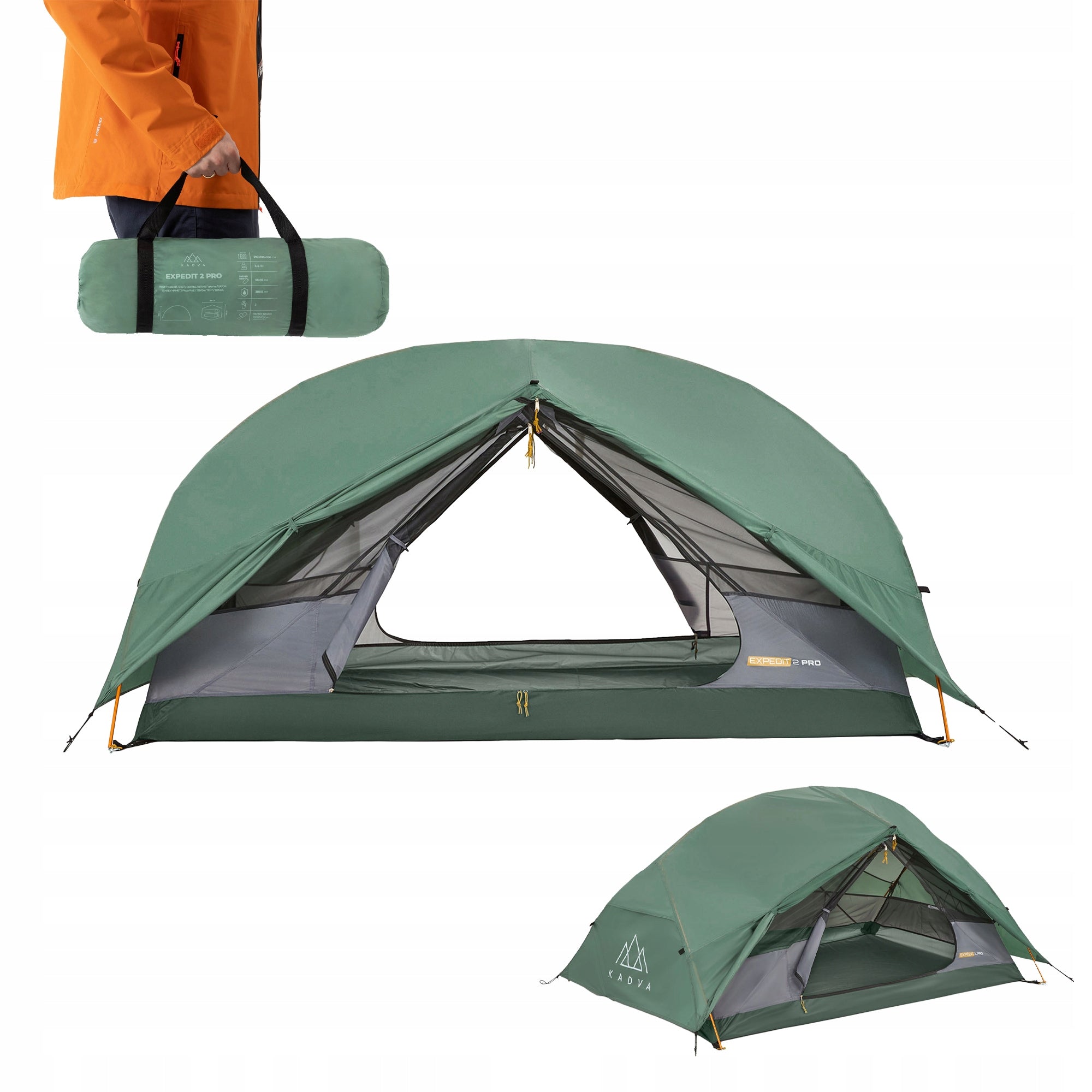 Ultralight trekking tent 2-person KADVA EXPEDIT 2 PRO green OS