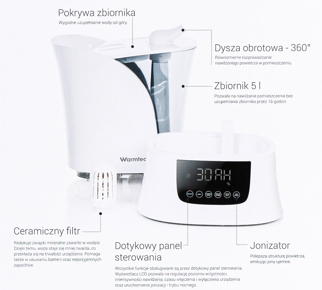 Ultrasonic Air Humidifier with Ionization Manufacturer code ULTRADŹWIĘKOWY NAWILŻACZ POWIETRZA MIST UP 5L
