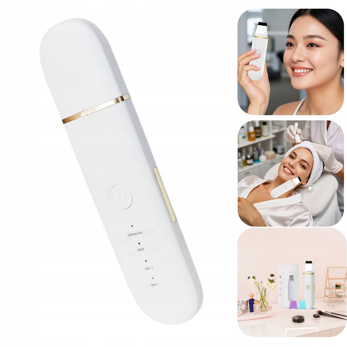 Ultrasonic Facial Cleanser 4 Modes Blackhead Remover ABS SUS 304 White
