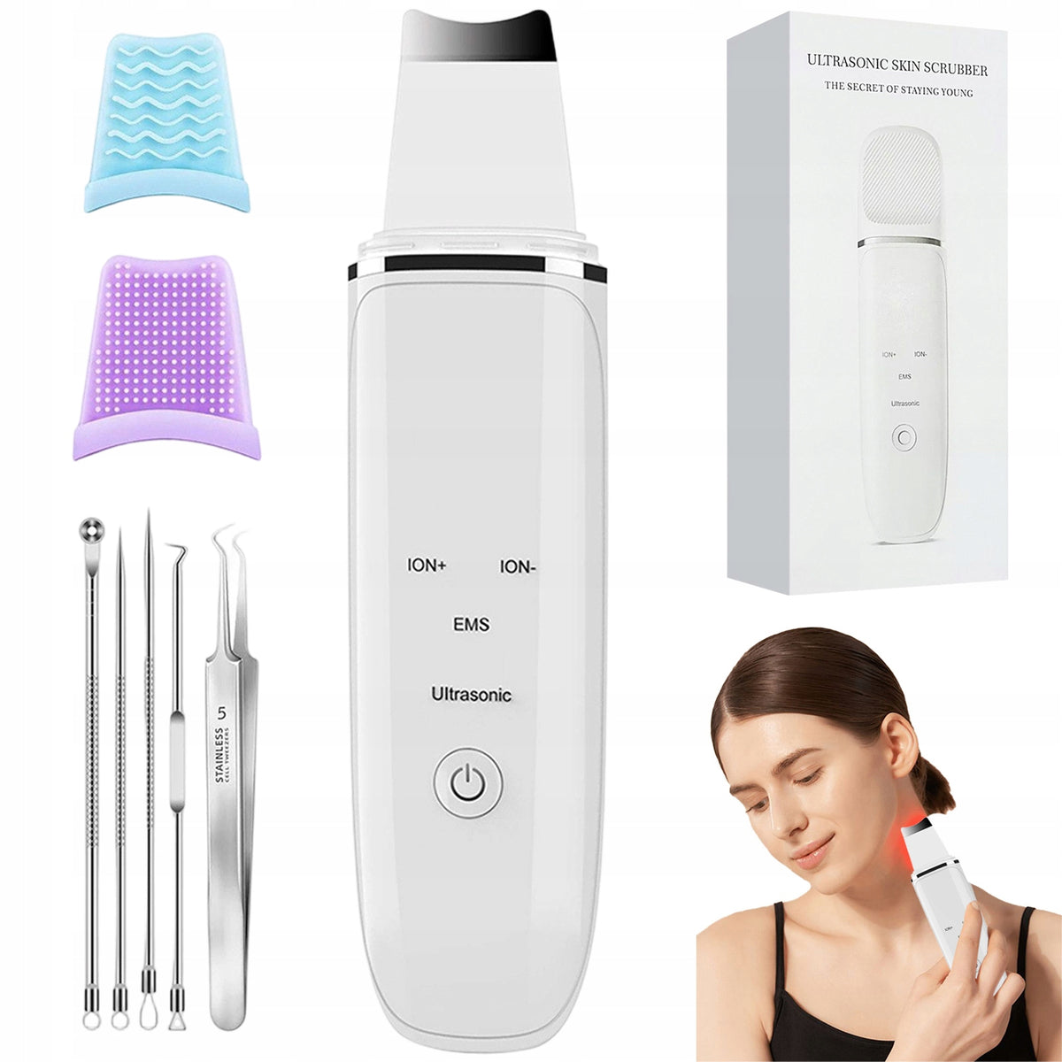 Ultrasonic Skin Spatula EMS Facial Tool for Blackhead Removal Pore Cleaning