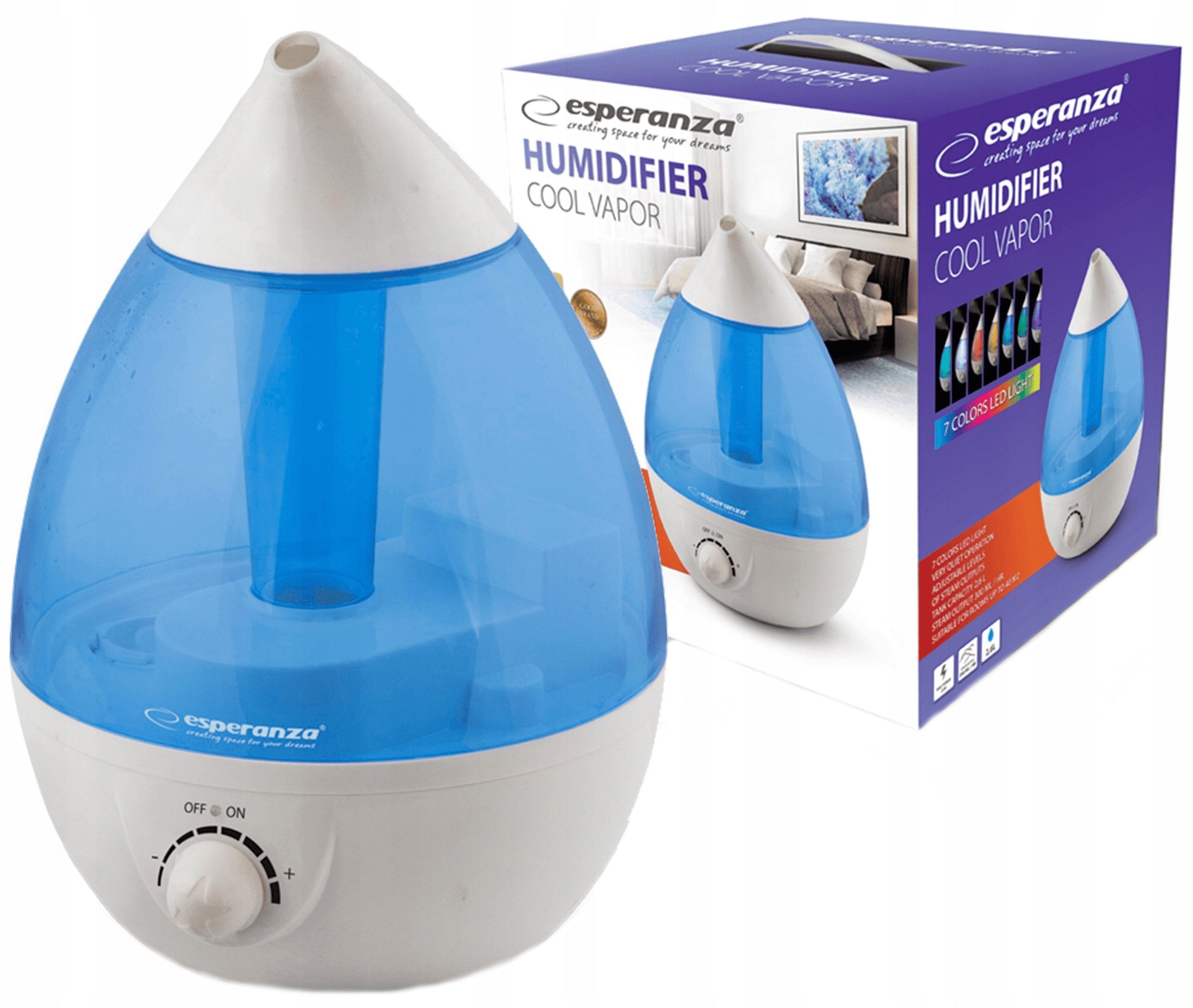 Ultrasonic humidifier small up to 40m2 white 25W 2,6L 7 Colors silent light Dominant color multicolor