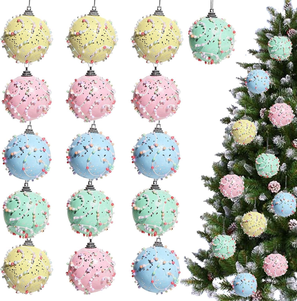 Unbreakable Christmas Tree Bubbles for Christmas Tree FOAM PASTEL - 16 Pieces