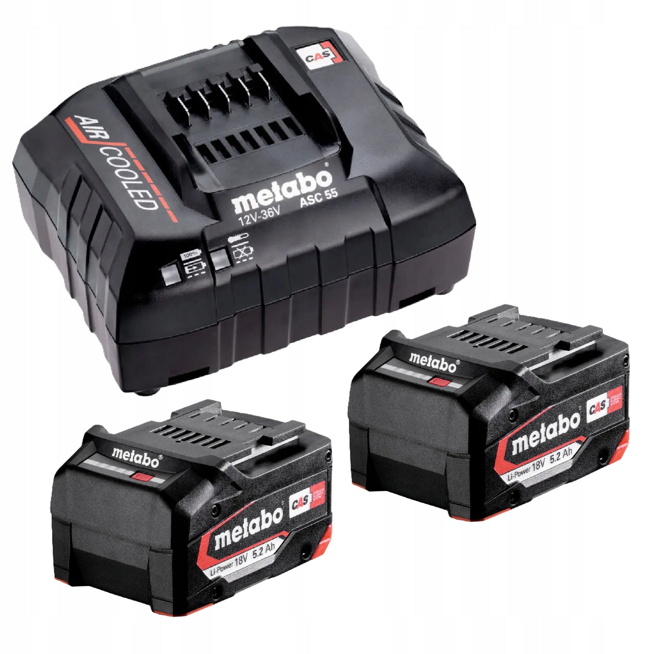 Universal Charger Metabo ASC 55 + 2 Batteries 18V 5,2Ah Li-Power CAS