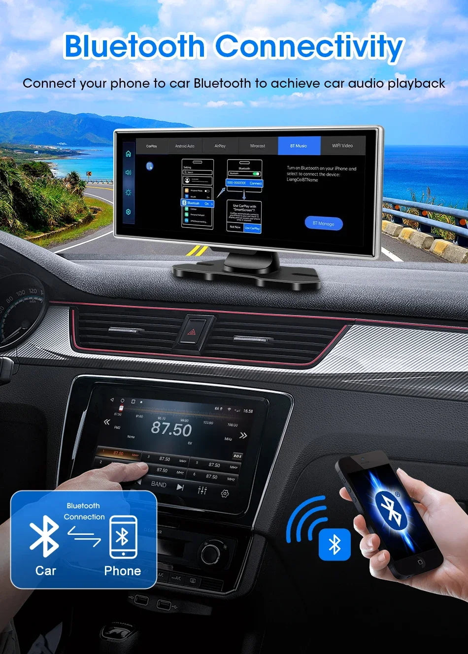 Universal Screen 11.26" Multimedia Car Radio Carplay Android Auto Brand Eunavi