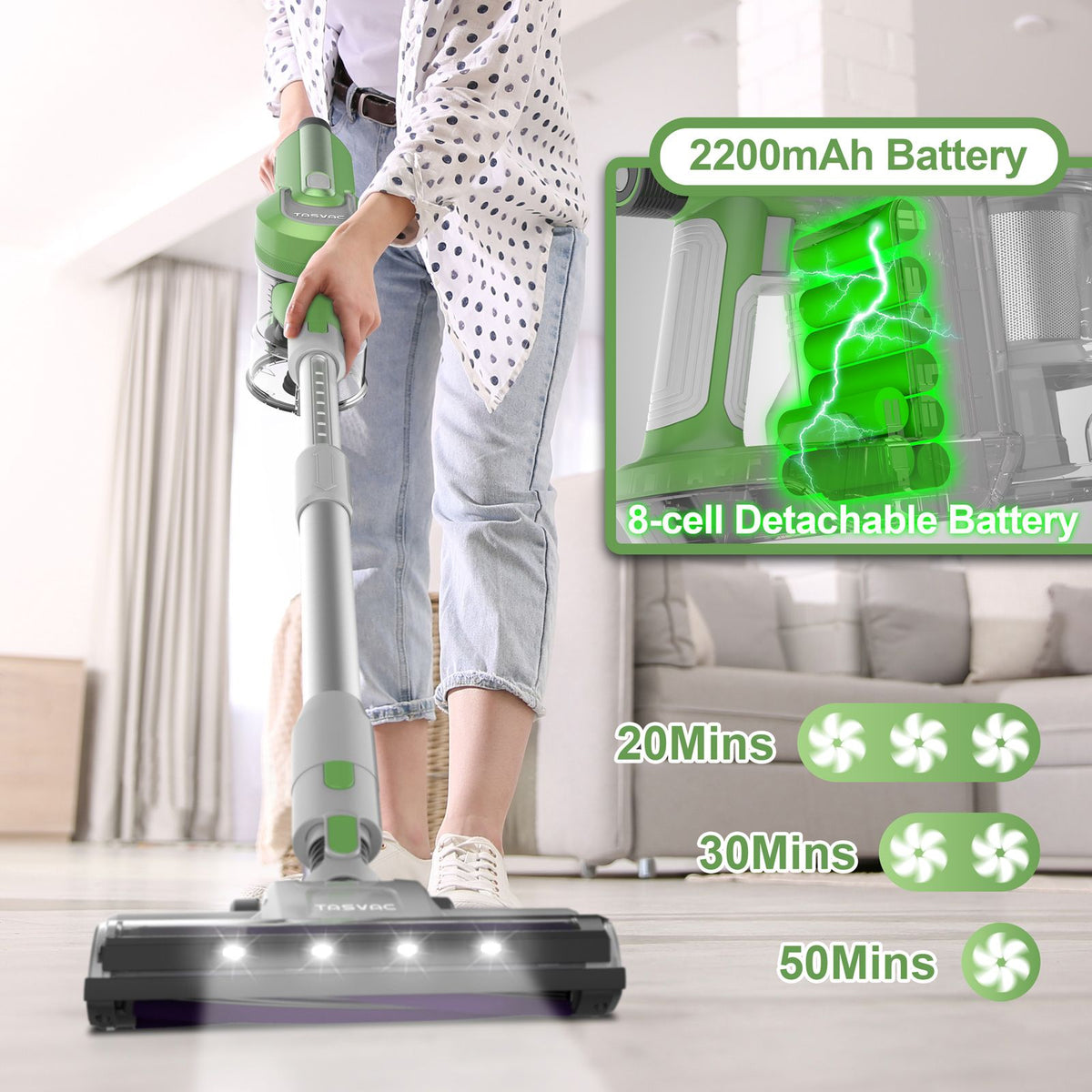 Upright vacuum cleaner TASVAC S8 green wireless LED Manufacturer no brand