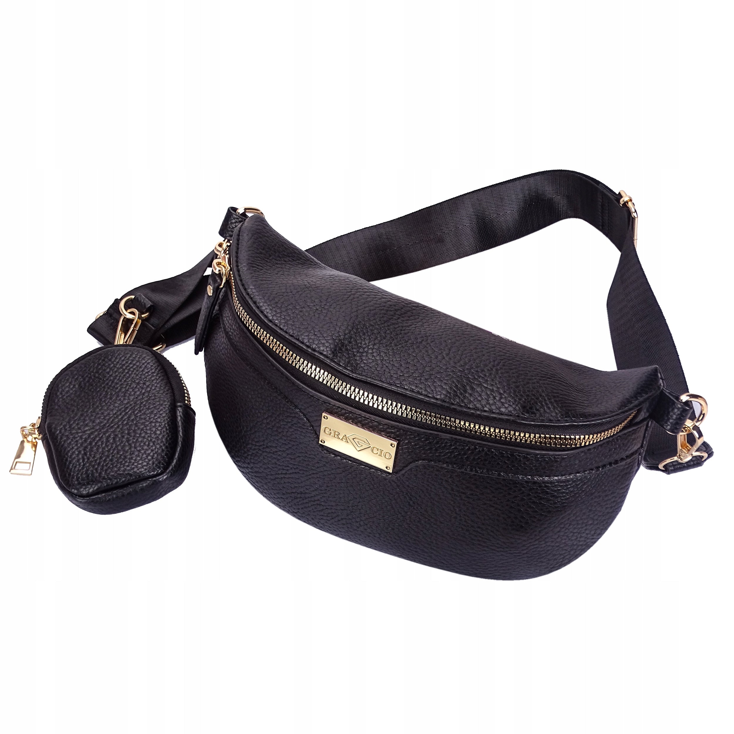 Urban BUM BAG Black GRACIO on the frame on the belt Sachet Skorzana Spacious