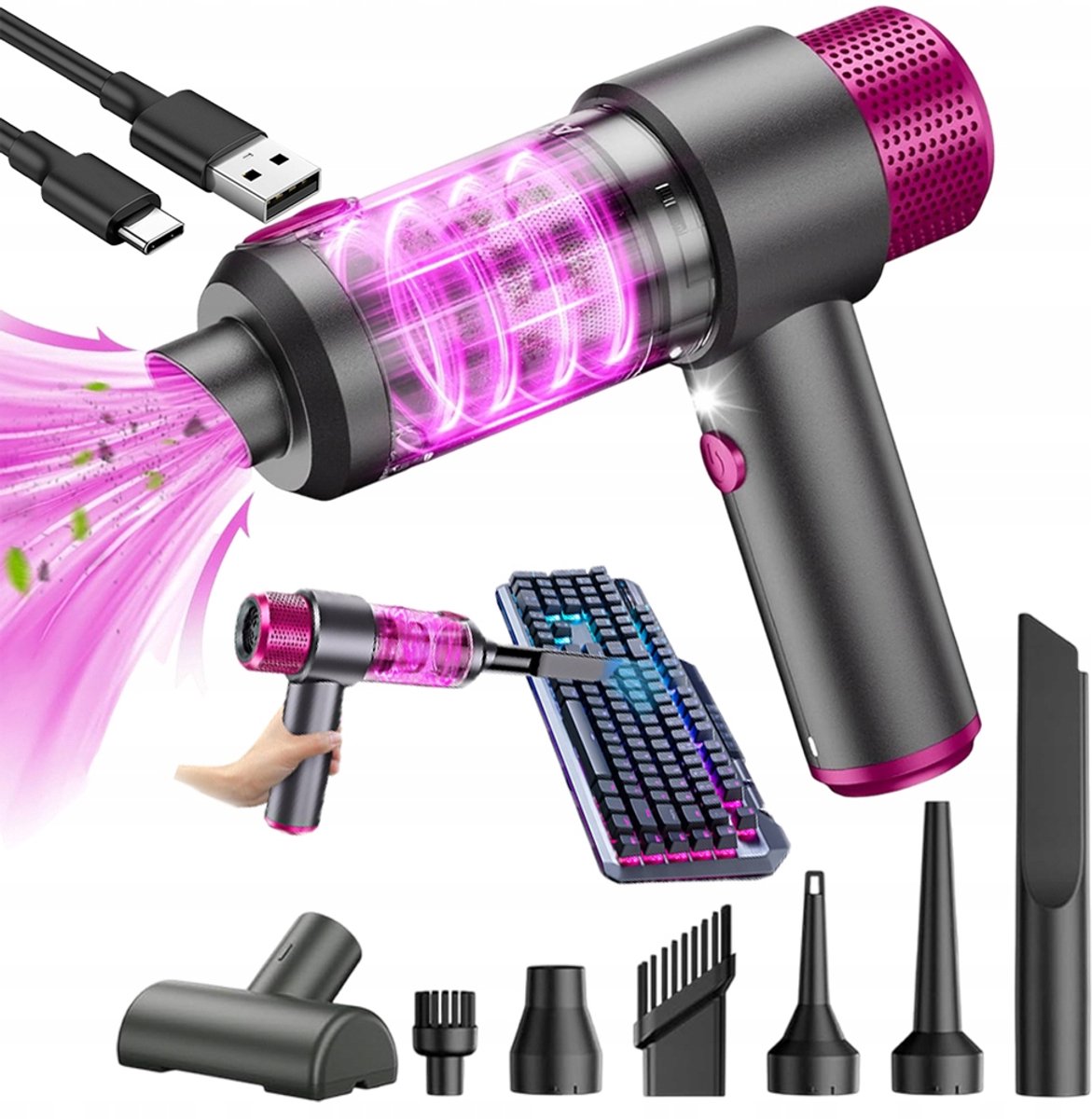 VACUUM CLEANER 4IN1 MINI HANDHELD AGD SMALL WIRELESS 4 MODES 7 NOZZLES