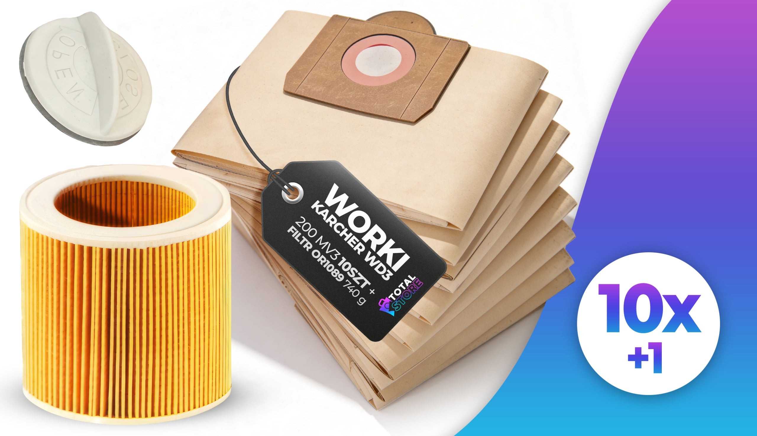 VACUUM CLEANER BAGS KARCHER WD3 200 MV3 10x PAPER 2-PLY + FILTER Manufacturer code KPL WORKÓW Z FILTREM DO ODKURZACZA totalstore
