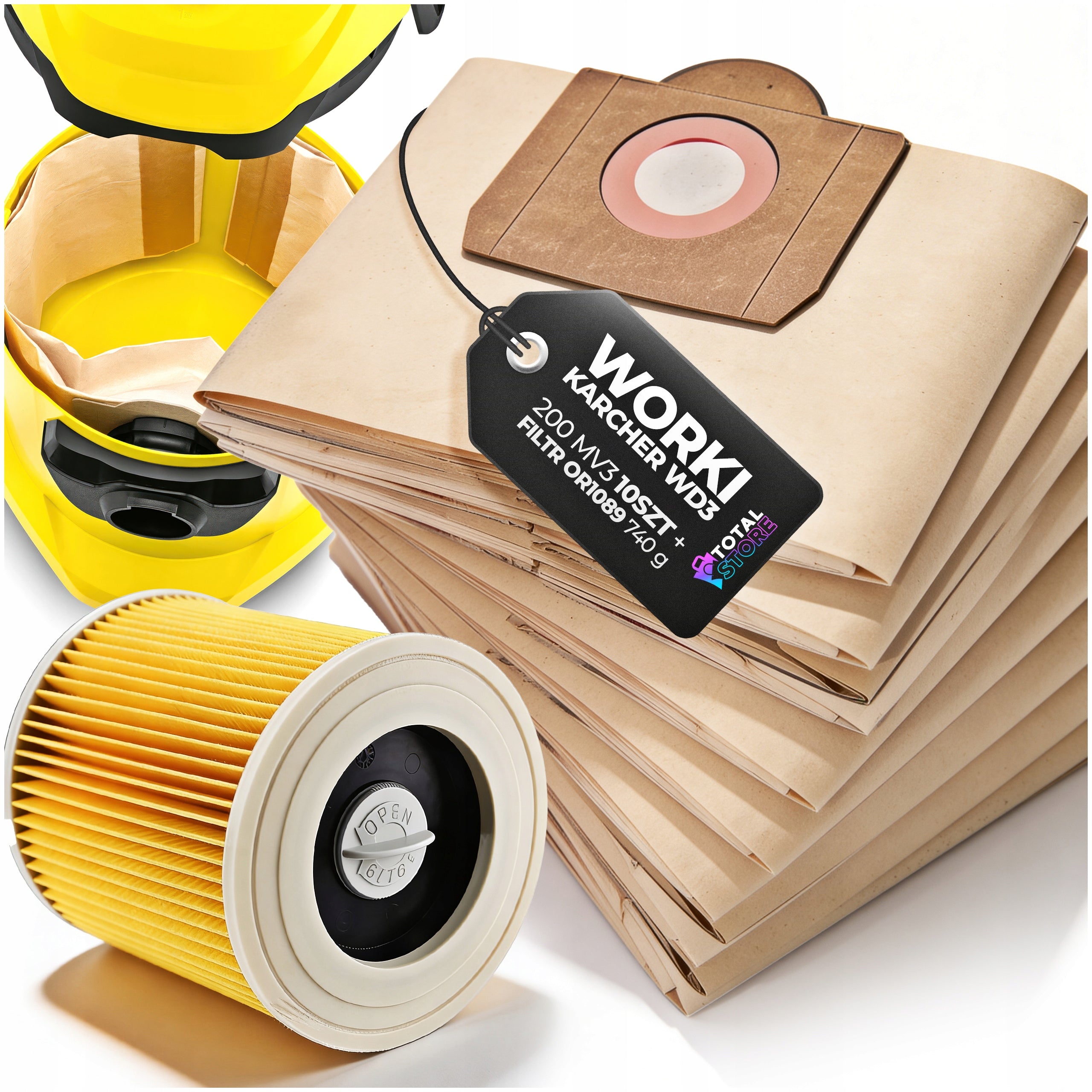 VACUUM CLEANER BAGS KARCHER WD3 200 MV3 10x PAPER 2-PLY + FILTER
