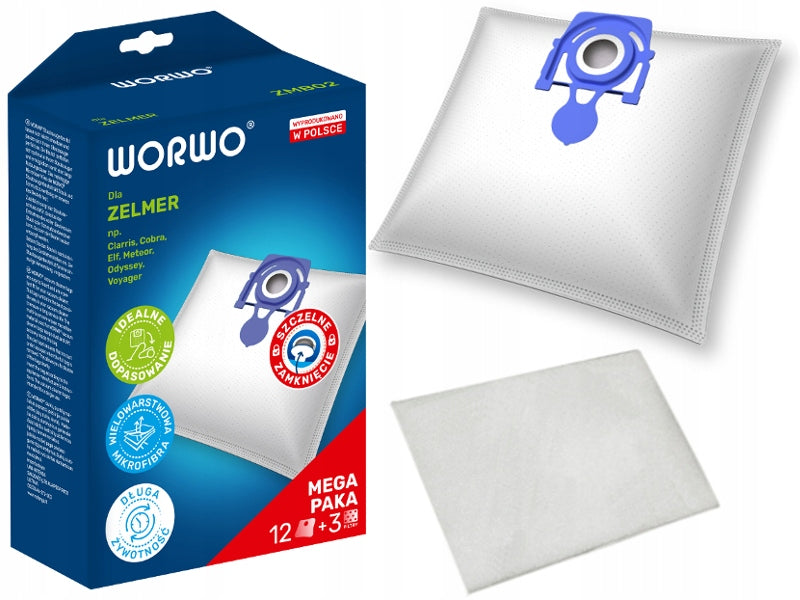 VACUUM CLEANER BAGS ZELMER ODYSSEY METEOR ELF 2 ELF 3 MEGA PACK OF 12 Manufacturer code ZMB02X12K