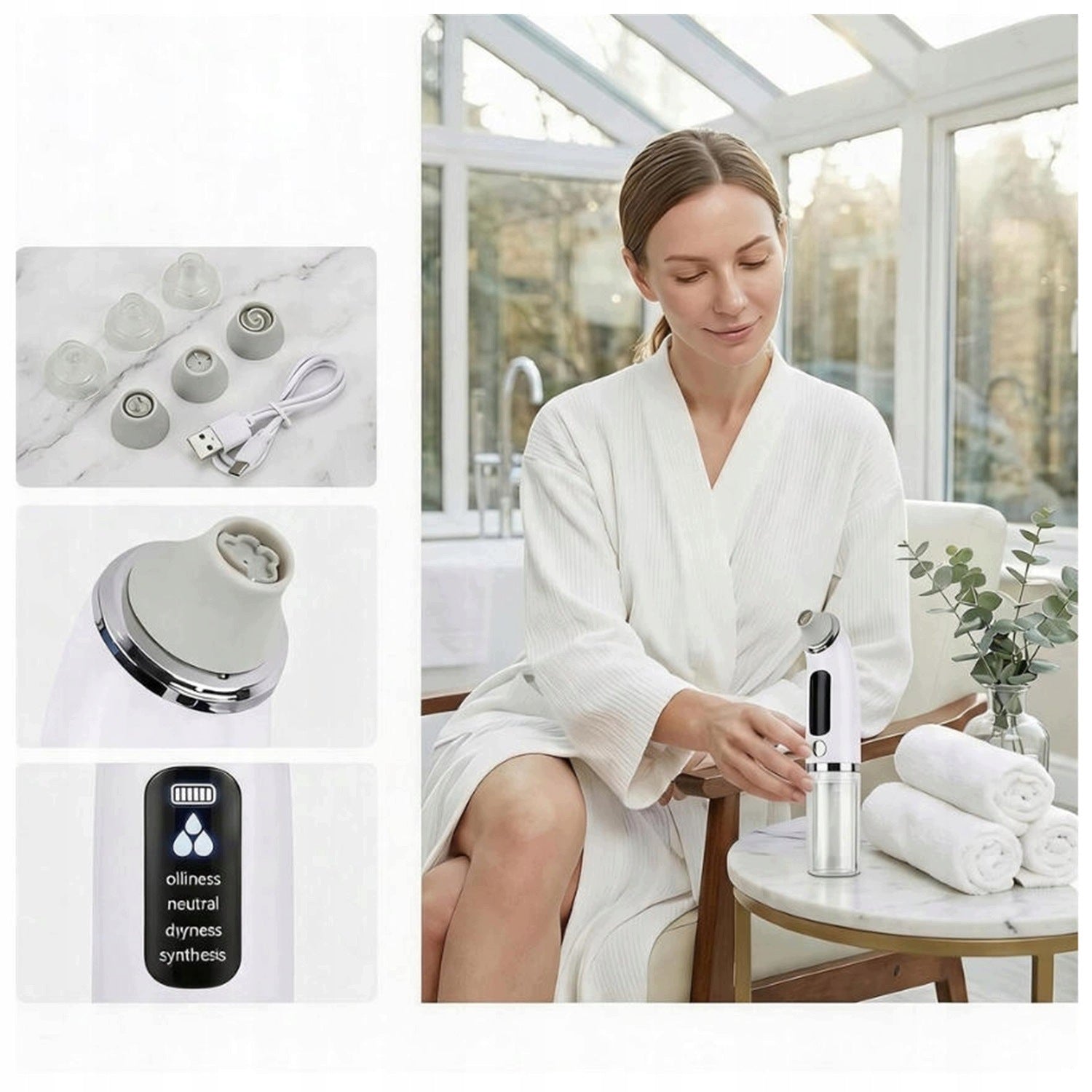 VACUUM CLEANER FOR BLACKHEADS VACUUM WATER 4 MODES 6 TIPS USB WHITE 3.7V Brand no brand