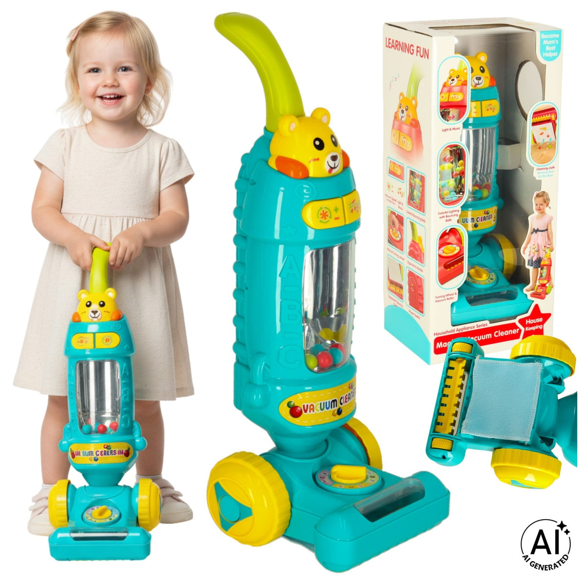 VACUUM CLEANER FOR CHILDREN INTERACTIVE VERTICAL TOY WITH SOUND XXL BLUE