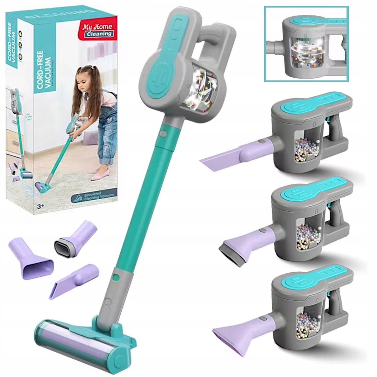VACUUM CLEANER FOR CHILDREN VERTICAL 4 TIPS SOUND 4IN1 TOYS GIFT