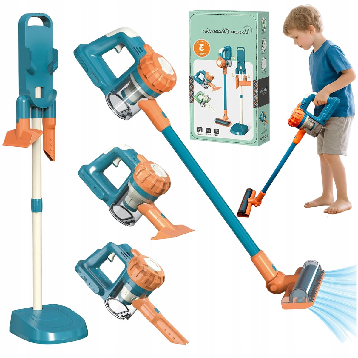 VACUUM CLEANER FOR CHILDREN VERTICAL SET OF 3 NOZZLES FOR CLEANING WITH SUCTION AND SOUND