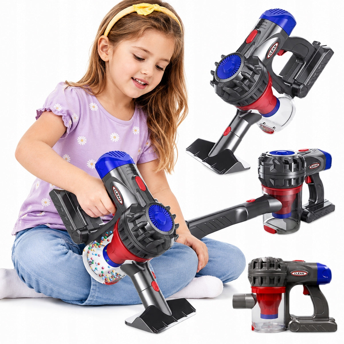 VACUUM CLEANER FOR CHILDREN VERTICAL wireless 3 tips PULLS BALLS LIGHTS UP Packaging status original