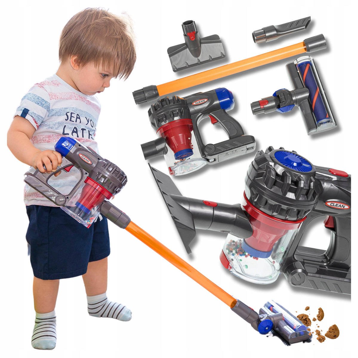 VACUUM CLEANER FOR CHILDREN VERTICAL wireless 3 tips PULLS BALLS LIGHTS UP