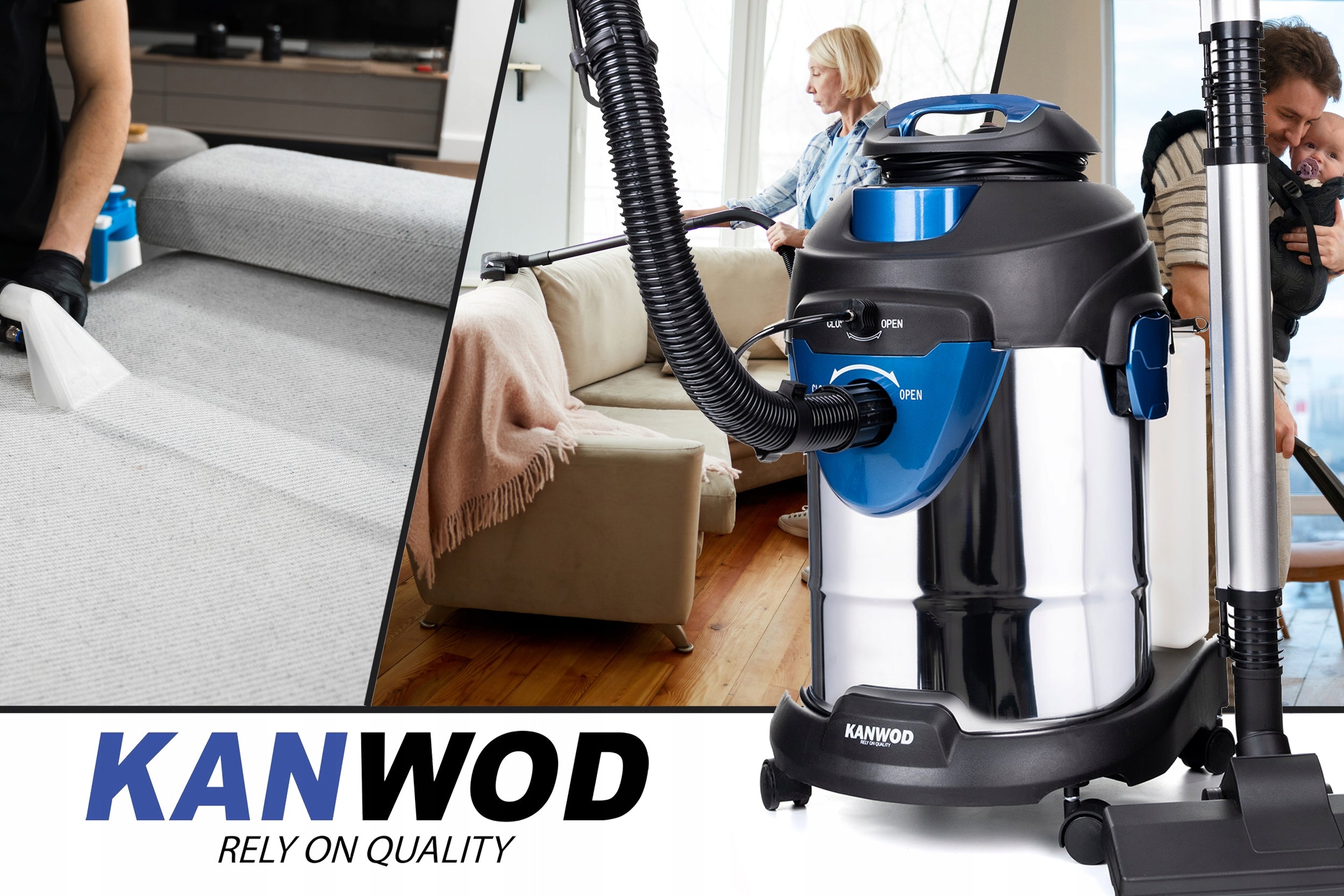 VACUUM CLEANER FOR WASHING CARPET UPHOLSTERY DRY WET SET KANWOD XXL Clean water tank capacity 3.5 l