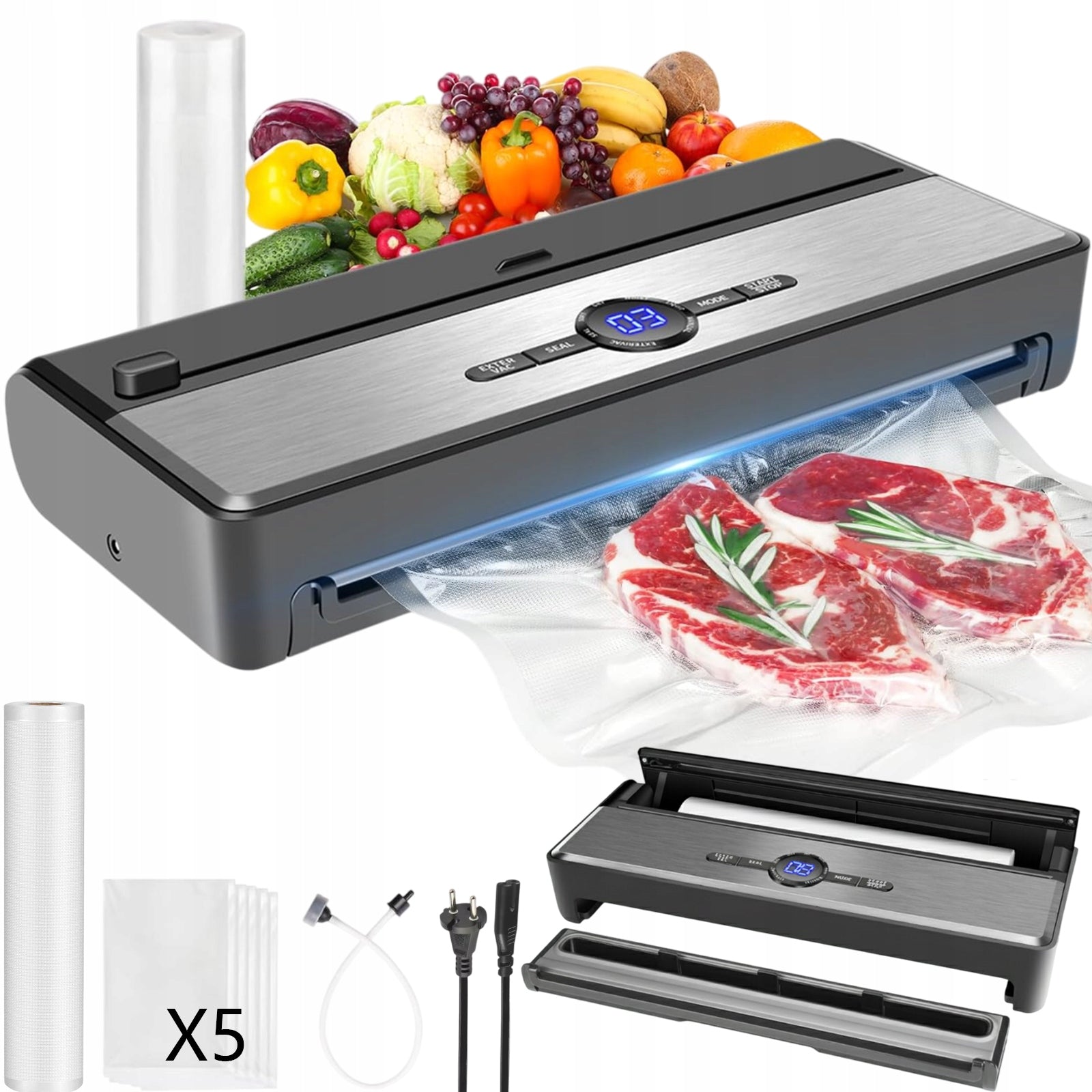 VACUUM SEALER FOOD PACKAGING MACHINE AUTOMATIC+BAGS & FILM 7in1