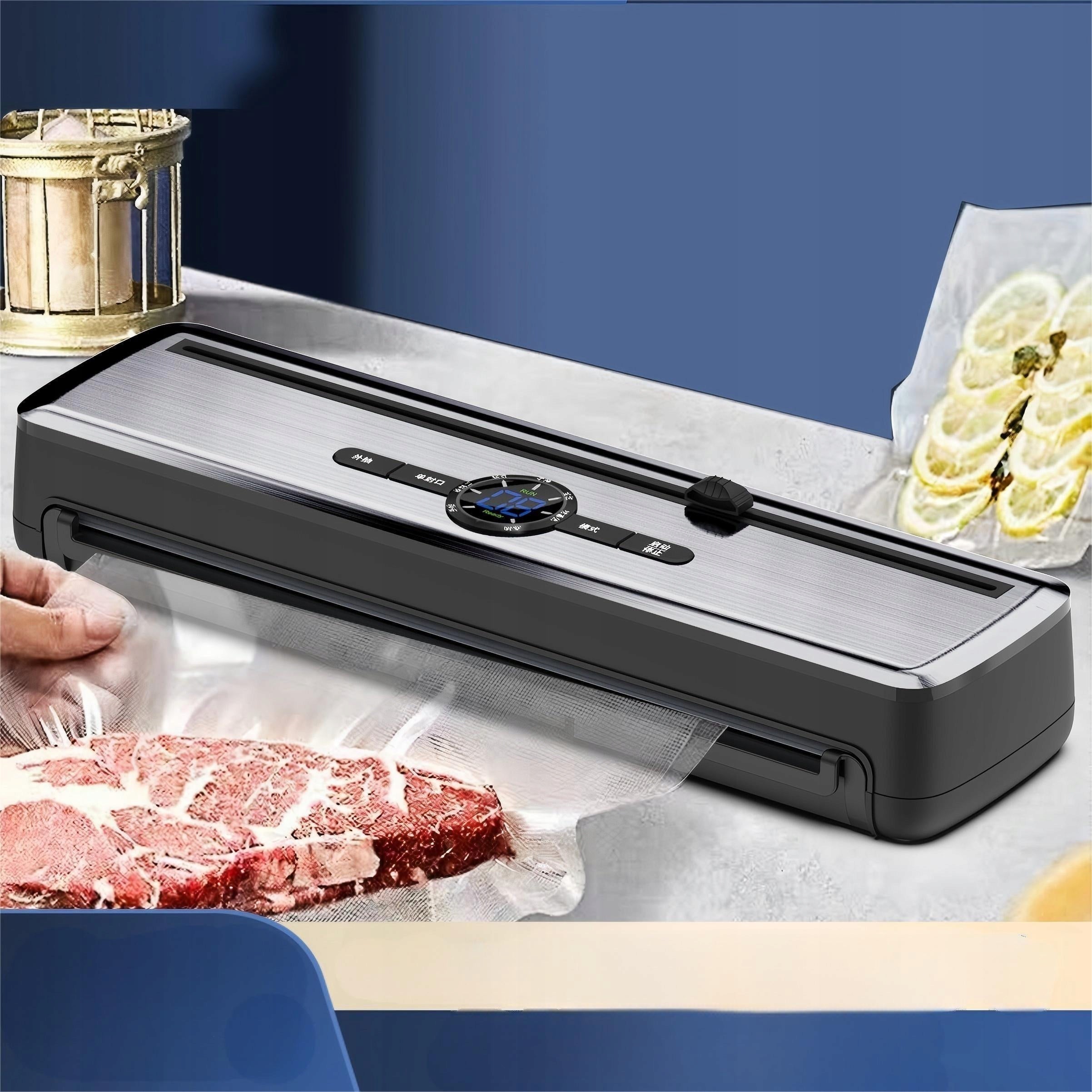VACUUM SEALER FOOD PACKAGING MACHINE AUTOMATIC WITH BAGS 7 in 1 Dominant color black