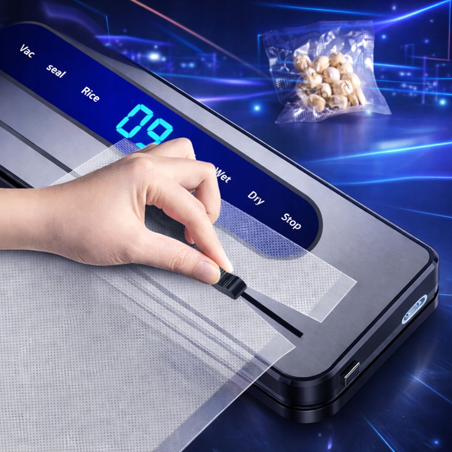 VACUUM SEALER Food PACKAGING MACHINE UV Disinfection KNIFE + 50 BAGS Maximum seal width 31 cm