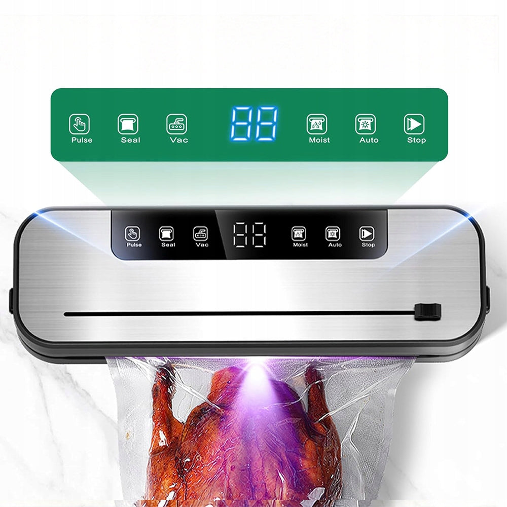 VACUUM SEALER PACKAGING MACHINE WITH 50 BAGS 75 KPA STRONG 6 MODES LCD Dominant color silver/gray