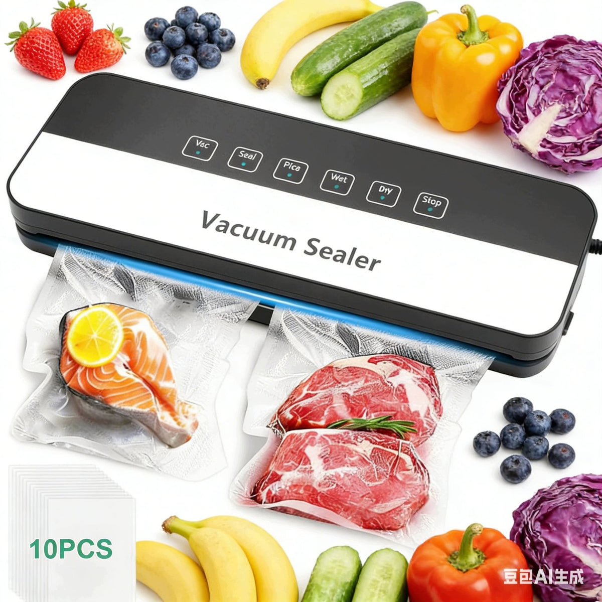 VACUUM SEALING MACHINE FOR FOOD Packaging MACHINE WITH 120W+10 XXL BAG