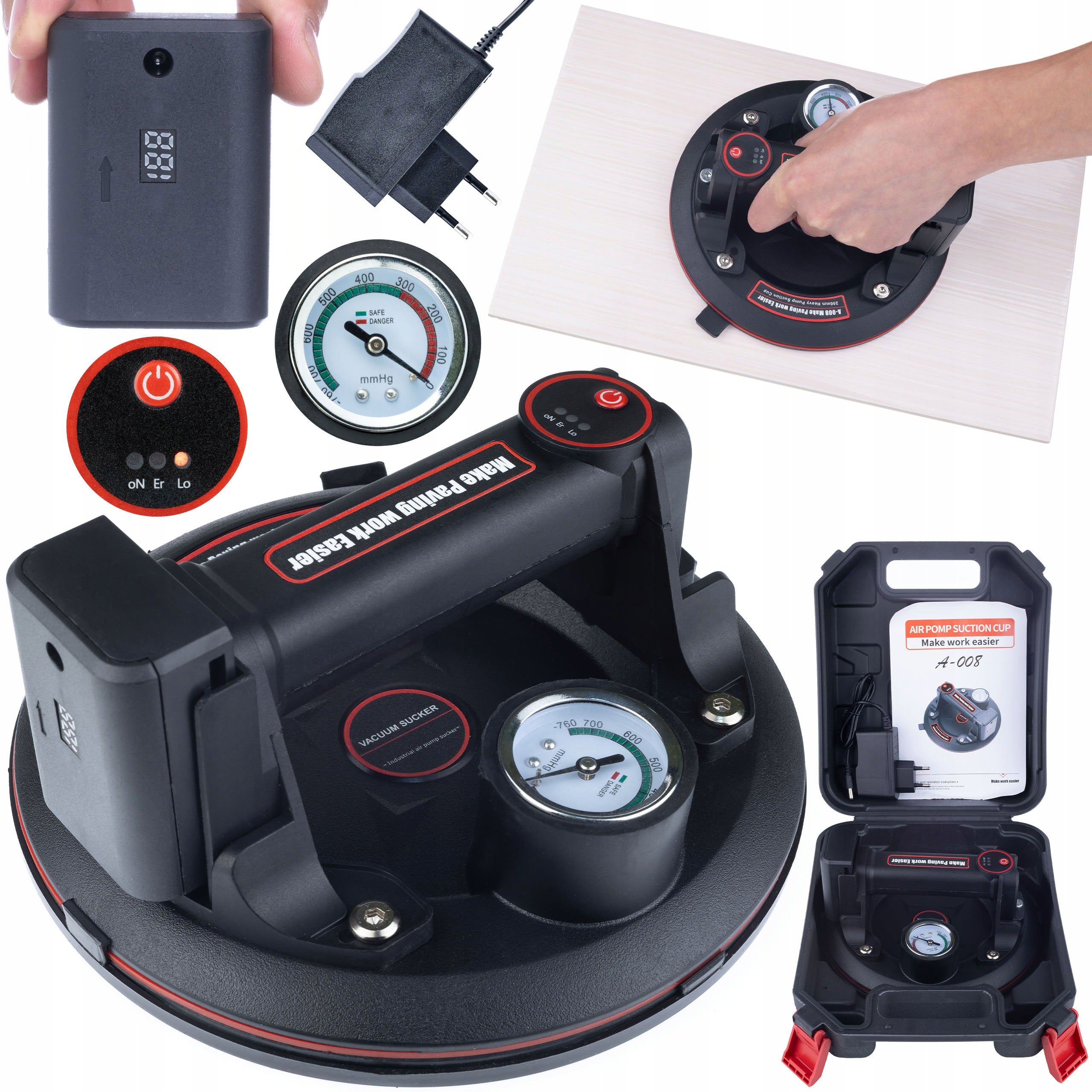 VACUUM SUCTION CUP AKU WITH PRESSURE GAUGE LIFTING CAPACITY 200KG FOR TILES AND MIRRORS