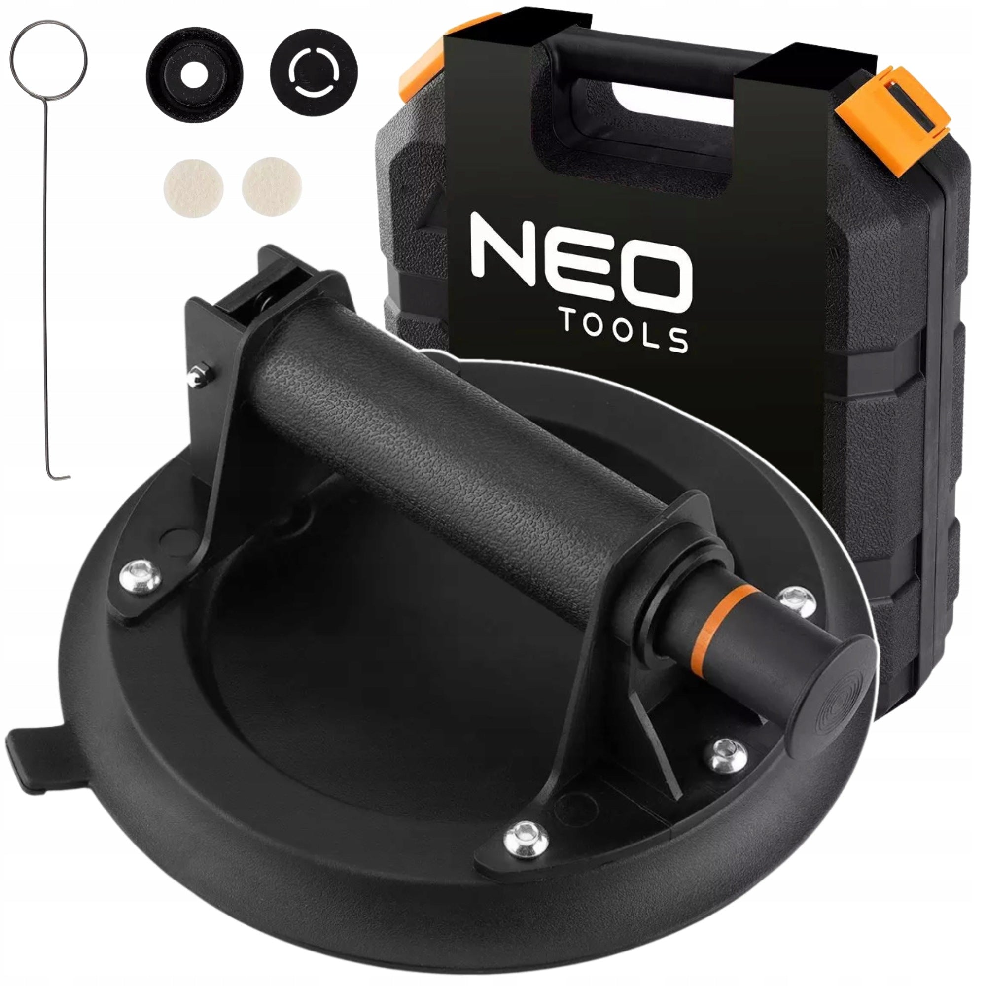VACUUM SUCTION CUP FOR GLASS TILES WITH PUMP HOLDER SUITCASE NEO TOOLS
