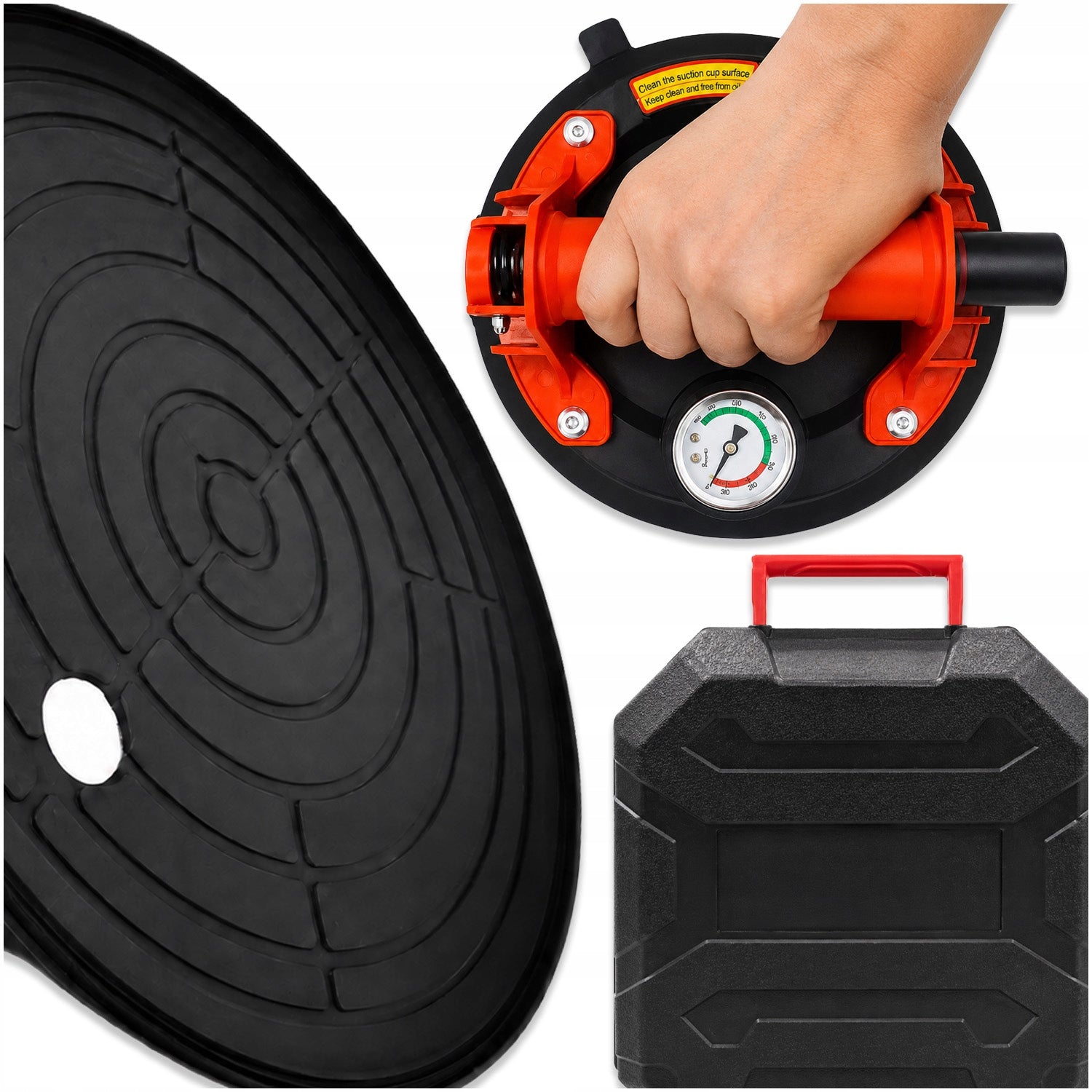 VACUUM SUCTION CUP WITH PUMP PRESSURE GAUGE FOR GLAZE GLASS TILES WITH HANDLE Manufacturer code PRZYSSAWKA PRÓŻNIOWA Z POMPKĄ MEMFLOW