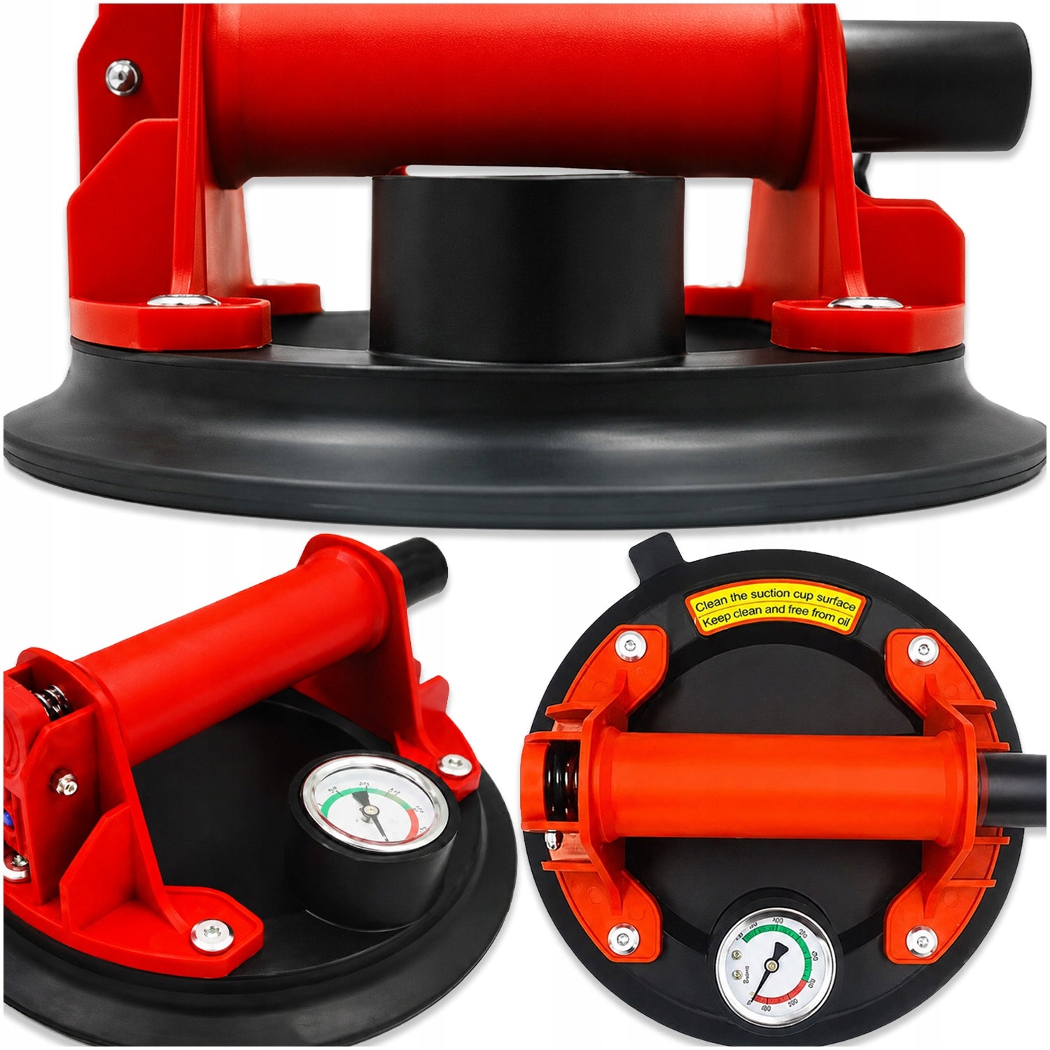 VACUUM SUCTION CUP WITH PUMP PRESSURE GAUGE FOR GLAZE GLASS TILES WITH HANDLE