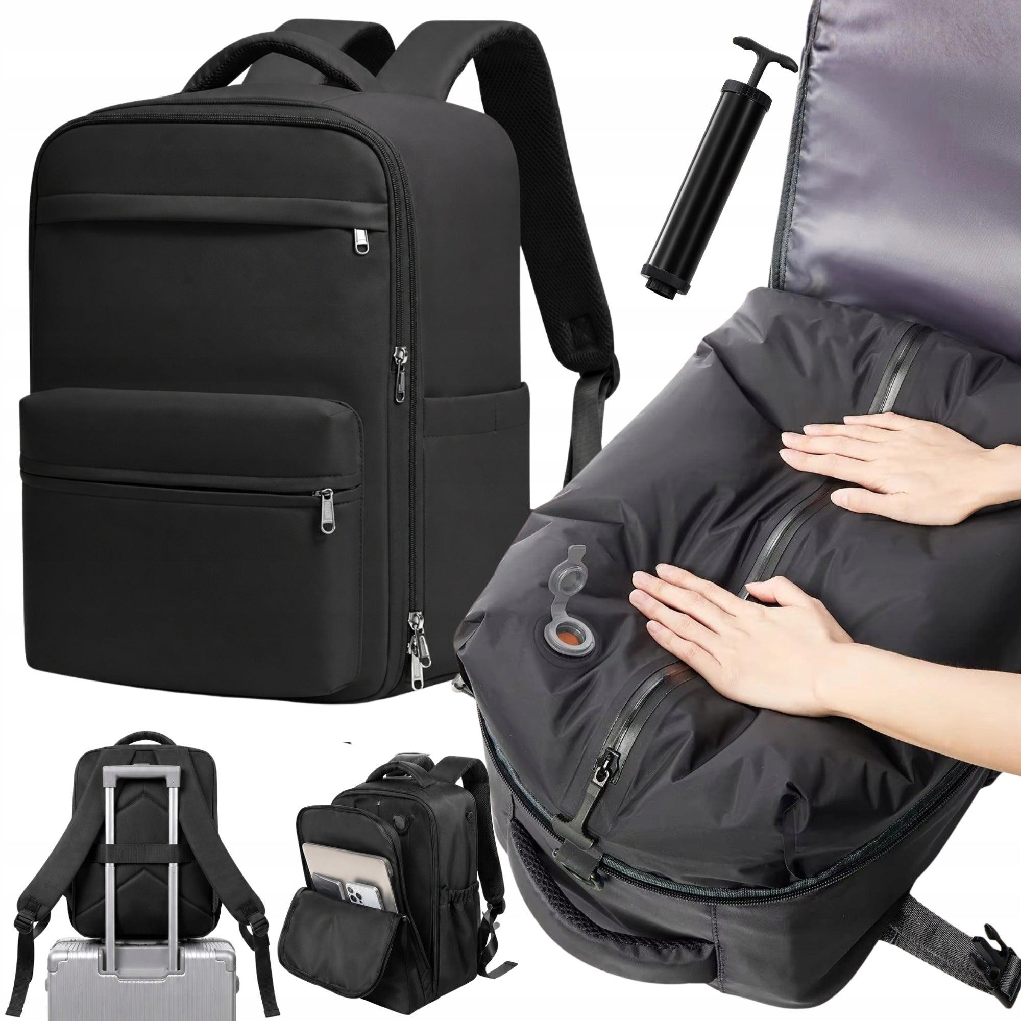 VACUUM TRAVEL BACKPACK WITH PUMP FOR AIRPLANE HANDY RYANAIR 40x25x20cm
