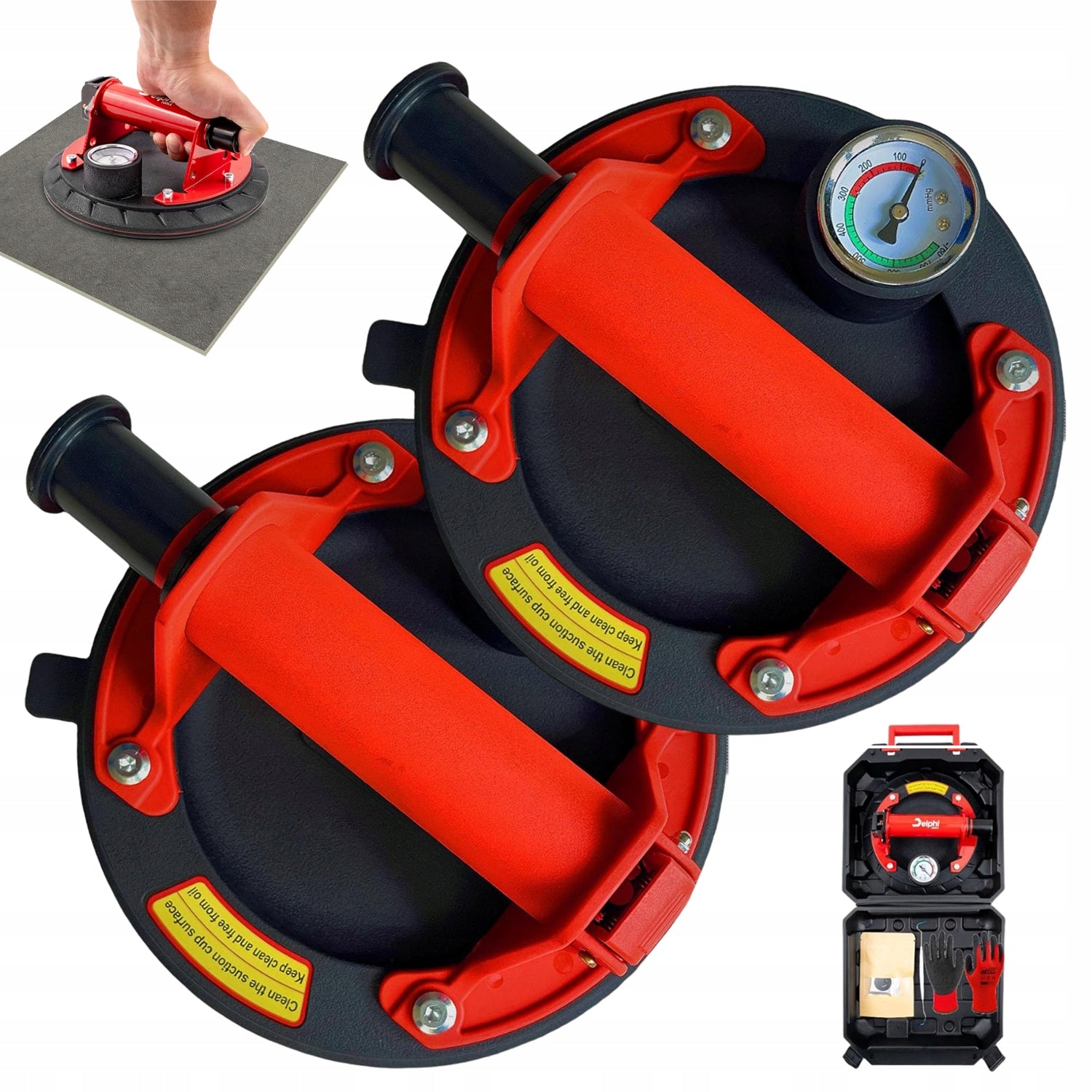 VACUUM WITH PRESSURE GAUGE 200KG TILES X2 SUCTION CUP