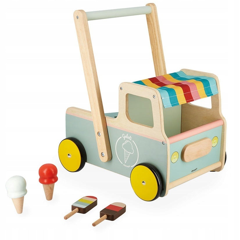 VAN WITH ICE CREAM wooden pusher JANOD 12m+ Brand Janod