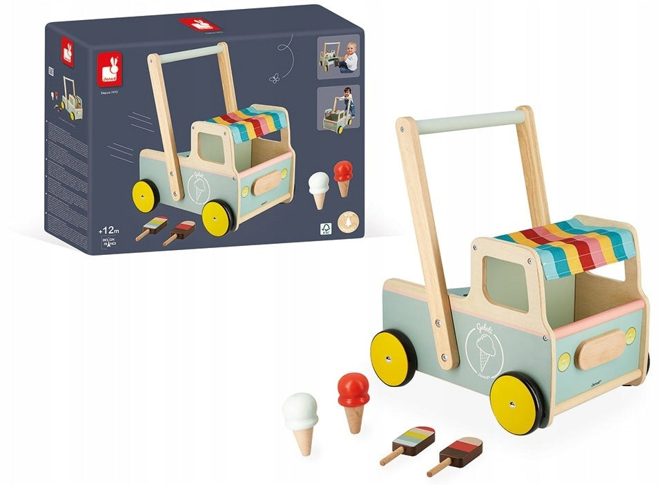 VAN WITH ICE CREAM wooden pusher JANOD 12m+