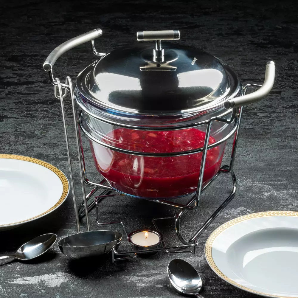 VASE 4 L Dish Warmer Heat Resistant Glass Dish in Stand Model KH-1417