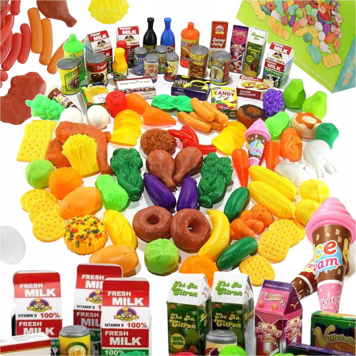 VEGETABLES FRUIT FOR CHILDREN'S KITCHEN PLASTIC 120 el. LARGE SET Packaging status original