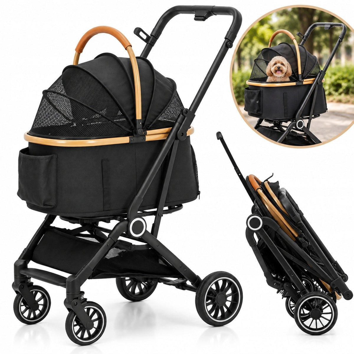 VELO dog/cat stroller – luxurious, foldable, urban transporter