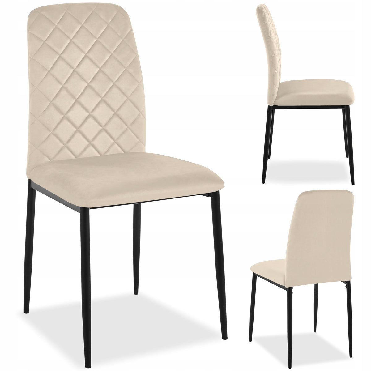 VELOUR CHAIR WITH HIGH BACKREST COMFORTABLE FOR DINING ROOM QUILTED LOFT BEIGE