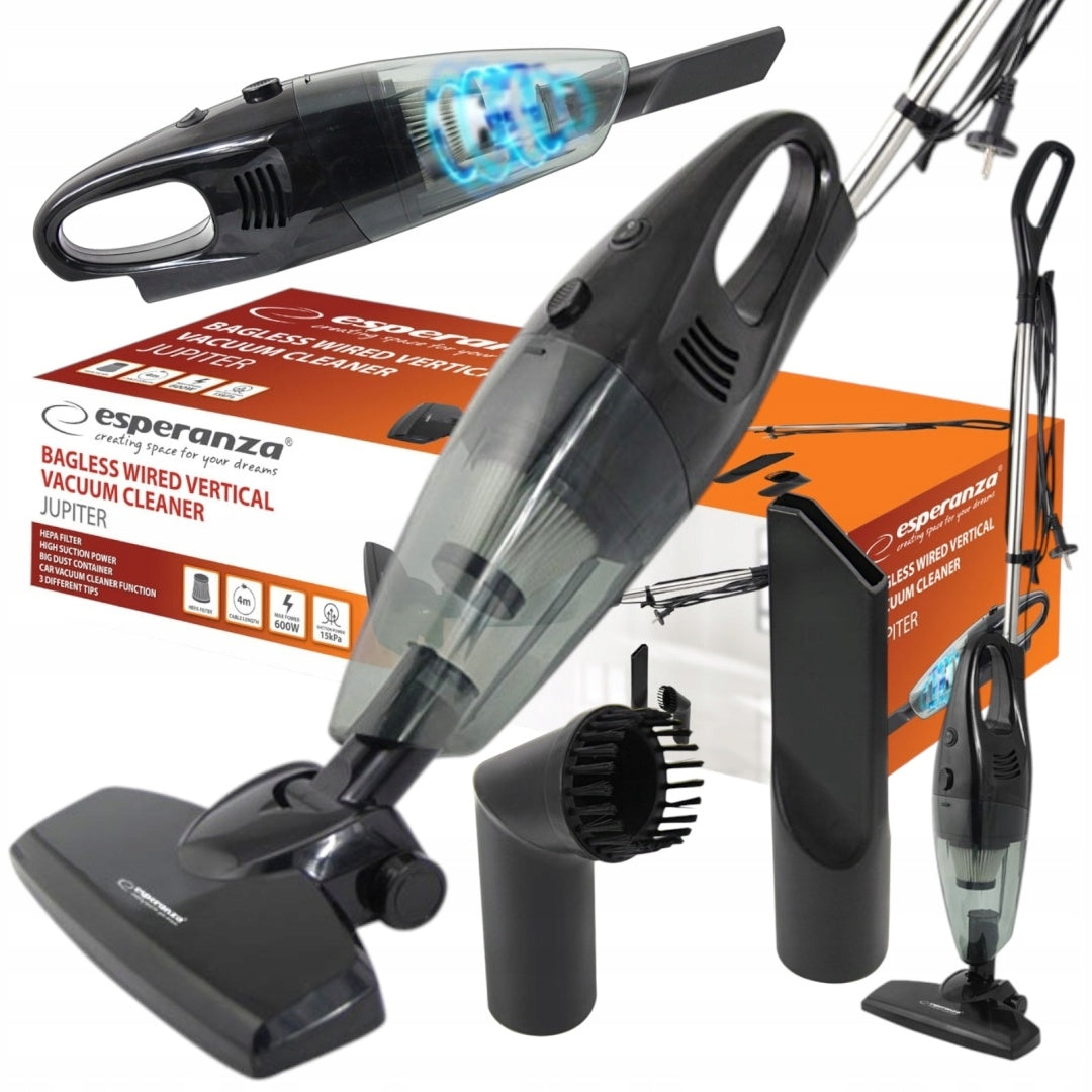 VERTICAL HANDHELD BAGLESS VACUUM CLEANER 0,8L 15kPa HEPA FILTER 3 TIPS 600W