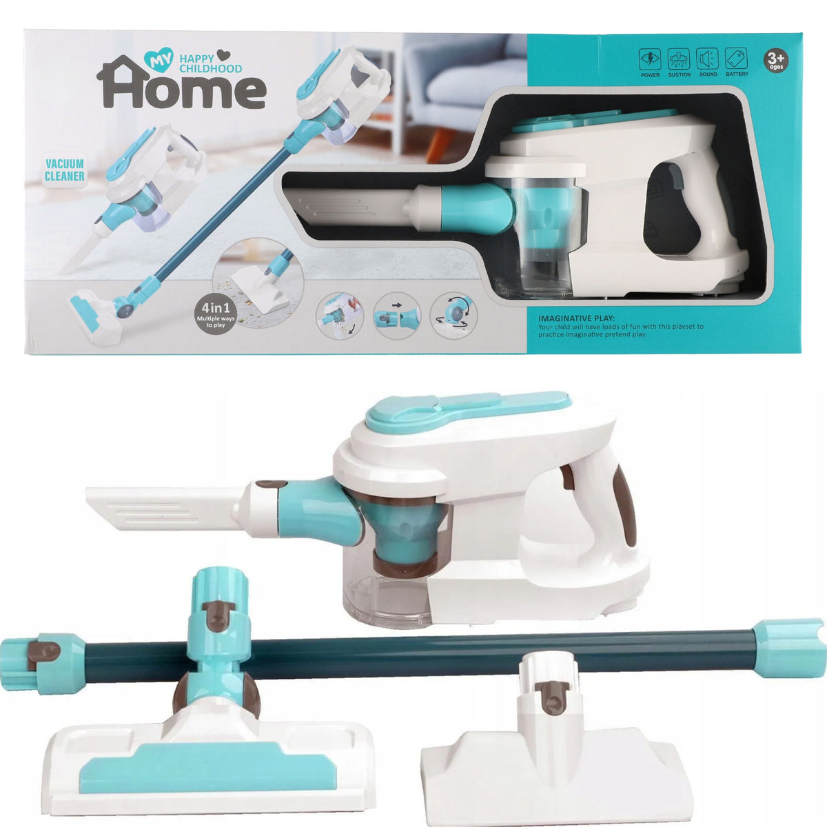 VERTICAL VACUUM CLEANER FOR CHILDREN HANDHELD 4in1 3 TIPS INTERACTIVE SOUND