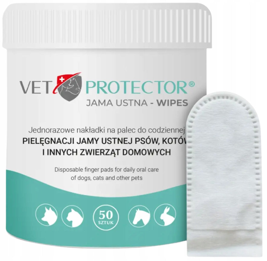 VET PROTECTOR Mouth Wipes Finger Pads for Cleaning 50 Pieces